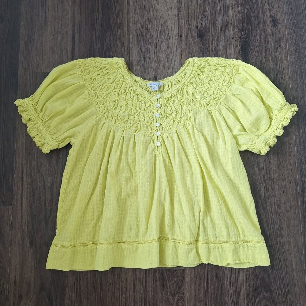 Yellow Smocked Puff-Sleeve Women's Top - Picture 8 of 8